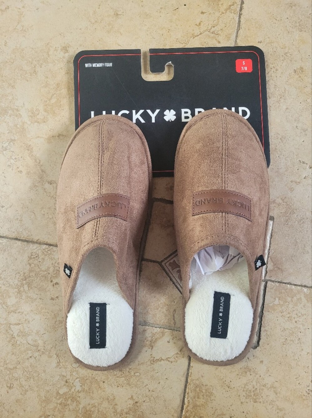 Lucky Brand Men’s Brown Faux Suede Slip-On Slippers